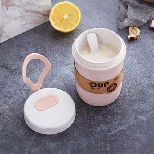 300ml Creative Breakfast Cup Oatmeal Cup Cereal To Go Wheat Material Snack Cup With Lid Food Container Keep Milk Cold Warm