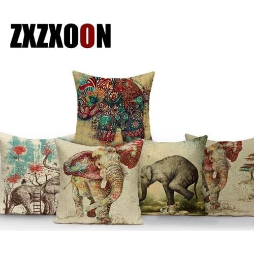 3d African Style Animals Elephant Water Spray Polyester Square Decorative Pillow Cushion Cover for Living Room Decoration