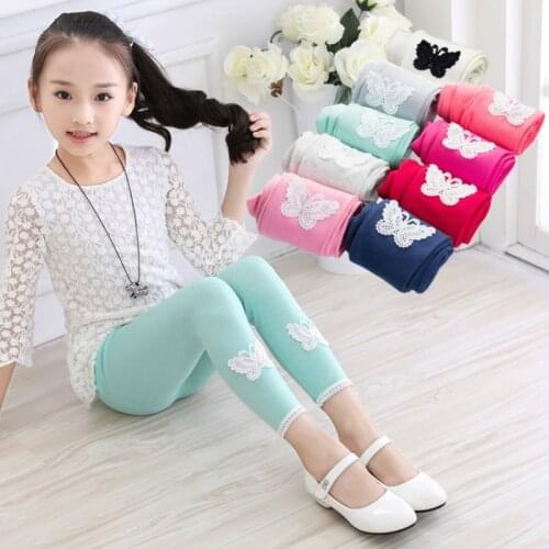 New girls leggings 2018 kids pants cotton Elastic Waist Bow Slim-fit childrens Ankle-length for 3-8year girls ruffle pants