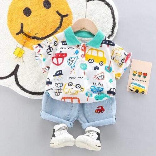 New Summer Baby Kid Boy Gentleman Outfits Suit 2pcs Short Sleeve Shirt Tops+Denim Shorts Outfits Set Kids Clothes