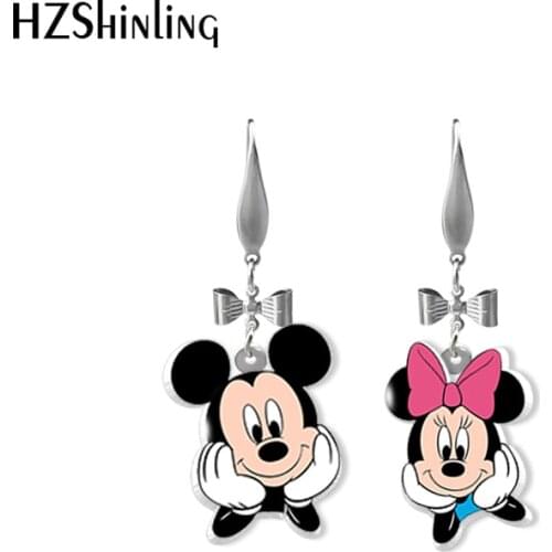 2021 New Arrival Mickey and Minnie Mouse Epoxy Acrylic Dangles Handmade Cute Mice Couples Fish Hook Earrings