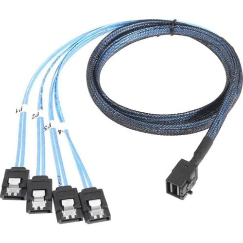 Mini SAS SFF-8643 Host to 7-Pin 4 SATA Target Hard Disk 6Gbps Data Server Raid Cable, Length: 1m