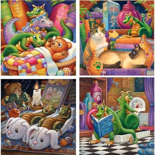 Cartoon Reading Dragon 5D Diamond Art Painting Full Drills Resin Mosaic Rhinestone Diamond Embroidery Painting Cross Stitch Kits