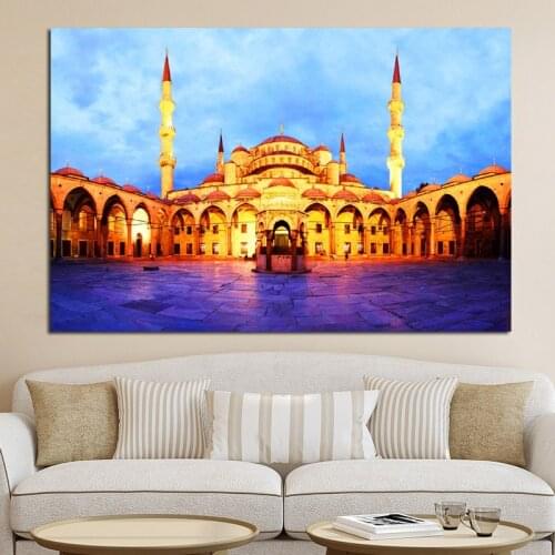 Islamic Blue Turkey Istanbul Sultan Ahmed Mosque Religious Print and Poster on Canvas Wall Picture for Living Room Cuadros Decor
