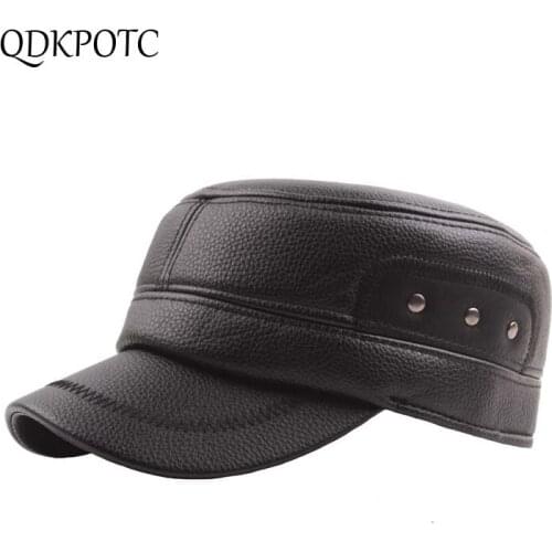 QDKPOTC Men Baseball Caps Winter PU Leather Snapback Caps Male Adjustable Baseball Hats Men Warm Ear Protection Dad Hats Men Cap