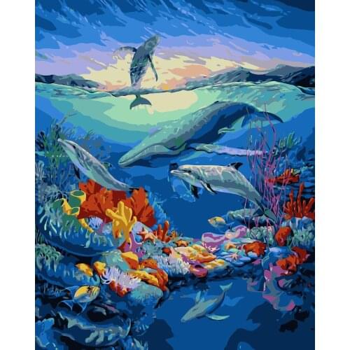 MaHuaf-j552 Undersea animal world diy oil paintings on canvas home wall art pictures painting coloring by numbers cuadros decor