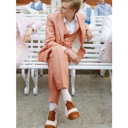 Latest Cost Pant Designs Hot Pink Beach Men Suit Slim Fit 3 Piece Tuxedo Prom Suits Custom Groom Blazer Vestido Jacket+Pant+Vest