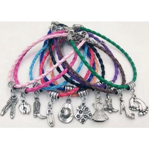 New Hot Vintage Mixed Cowboy Boots Cowboy Hat Ballet Shoes Skirt High Heels Footprints Diaper Safety Pin Charm Bracelet