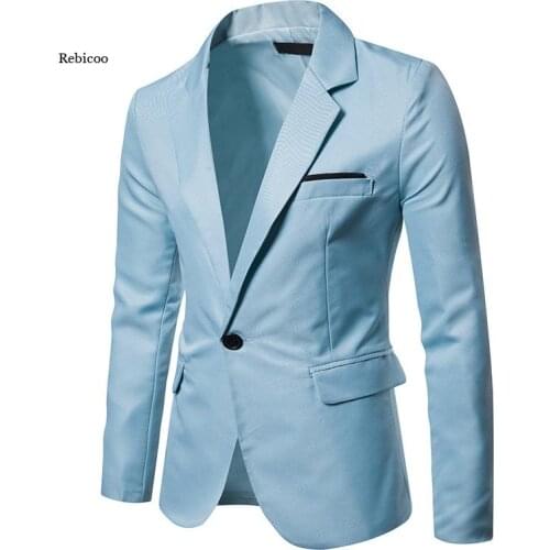 New Mens Blazer Fashion Single-Button Solid Color Workplace Business Casual Slim Mens Blazer Jacket