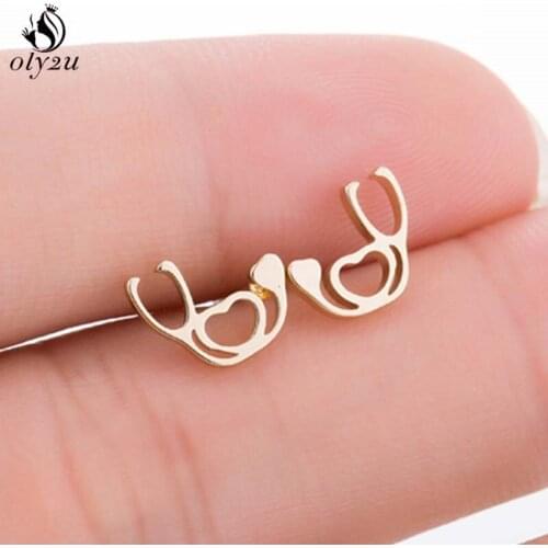 Oly2u Stainless Steel Stethoscope Heartbeat Earrings Women Trendy Jewelry Love Heart Stud Earrings 2019 for Nurse Doctor Gifts