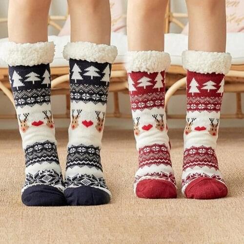 Autumn Winter Women Slippers Home Socks Christmas Cartoon Elk Floor Socks Plush Velvet Non-Slip Carpet Fluffy Warm Socks