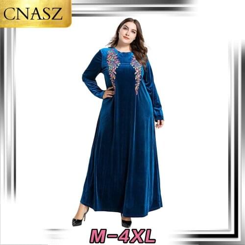 Middle Eastern Dress Islamic Turkey Fashion Embroidered Long-Sleeved Kimono Muslim Morrocan Arab Big Swing Gold Velvet Dress
