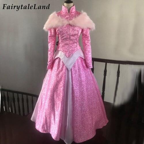 Halloween Princess Dress Cosplay Aurora Costume Long sleeve Bodice Birthday Party Princess Printing Outfit With Shawl