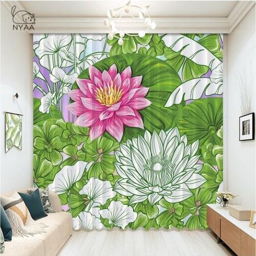 Printed Lotus Curtains For Car Cafe Curtains In The Room Modern Home Decoration Living Room ChildrenS Curtain Micro Shading
