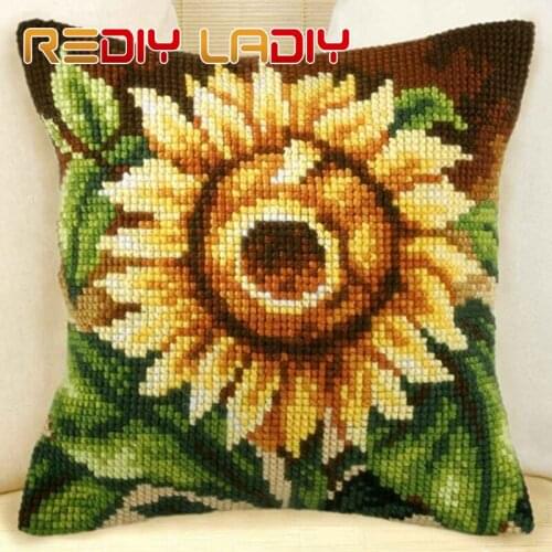 DIY Cross Stitch Cushion Sunflowers Pillow Case Chunky Cross-Stitch Kits Acrylic Yarn Needlpoint Pillow Case Hobby & Crafts