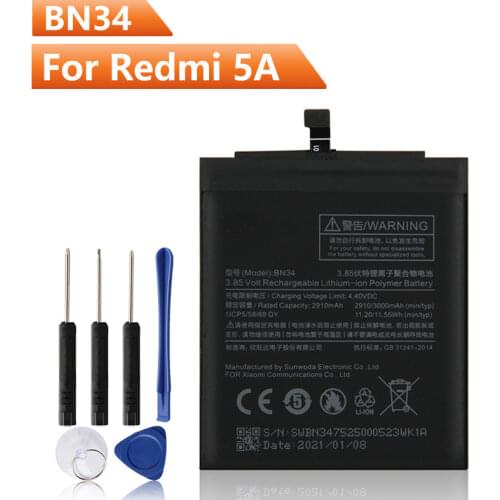 Replacement Battery BN34 For Xiaomi Redmi 5A Redrice 5A BN34 Rechargeable Battery 3000mAh