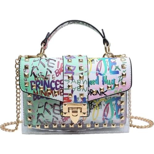 Graffiti Bag Fashion Print Woman Handbag Outdoor Leisure Rivet Bag Portable Messenger Small Square Bag