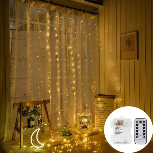 Battery powered 3X3M 300 leds Copper wire LED curtain string light Waterproof party Wedding Pop Year Christmas Curtain Garlands