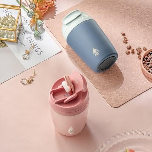 New Design 304 Stainless Steel Vacuum Flask With Straw Portable Travel Leakproof Thermos Cup 2 Usage Insulated Coffee Mug 350ml