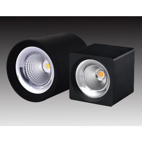 Square Round dimmable COB LED downlight 7W 9W 12W 15W 20W 25W ceiling spotlight AC85 ~ 265V LED surface light indoor lighting