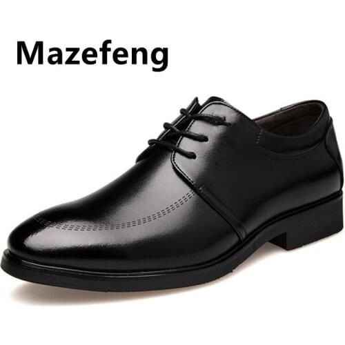 Mazefeng New Mens Brand Leather Formal Shoes Lace Up Dress Shoes Oxfords Fashion Retro Shoes Elegant Work Footwear Pointed Toe