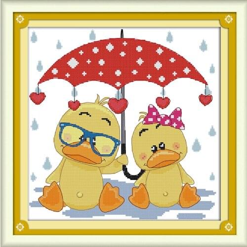 The ducks under the umbrella cross stitch kit 18ct 14ct 11ct count printed canvas stitching embroidery DIY handmade needlework