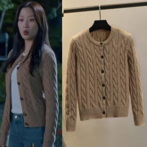 Spring Ladys Knitted Sweater Korean Drama 문가영 Short Cardigans for Women Long Sleeve Female Cardigan Slim Sweaters sueter mujer