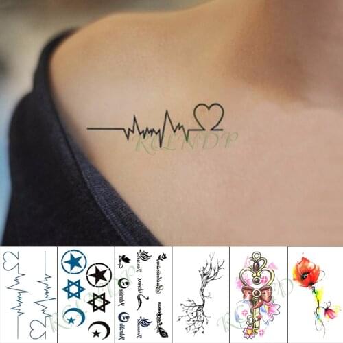 Waterproof Temporary Tattoo Sticker Heartbeat Heart Key Love Fake Tatto Hand Arm Foot Flash Tatoo for Kid Girl Men Women