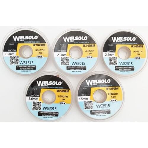 Welsolo Length 1.5m Width 1.5 2.0 2.5 3.0 3.5mm Solder Wick Remover Desoldering Braid Solder Remover Sucker Flux Wick Cable Wire