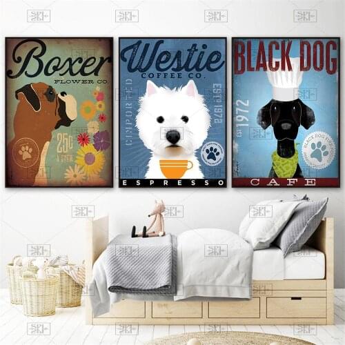 Westie Black Dog Art Coffee Wall Decor Cute Poster Animals Canvas Painting Home Decor Scandinavian Living Room Decoration