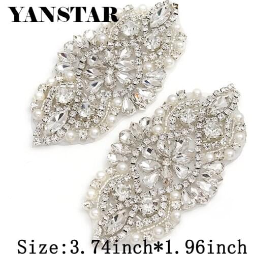 YANSTAR (10pcs)Wholesale 14*5CM Bridal Sash Gold Crystal Rhinestones Appliques Accessory For Wedding Gown Belt YS983
