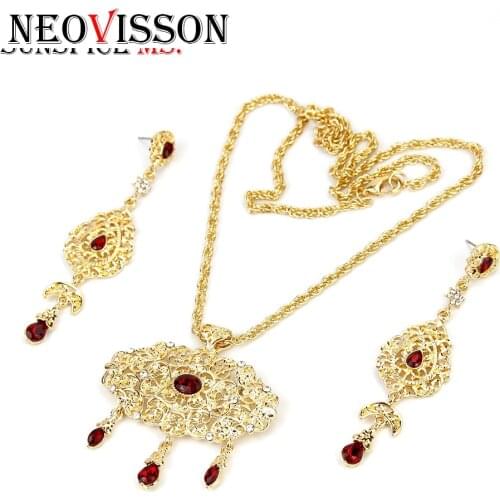NEOVISSON Algerian Wedding Jewelry Sets Gold Color Long Drop Dangle Earring Necklace for Women Caftan