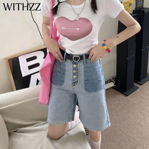 WITHZZ Spring Summer Womens Loose Straight Jeans Denim Shorts