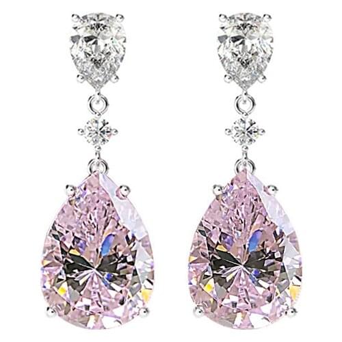 Luxury 100% 925 Sterling Silver Pink Water Drop Engagement Drop Earrings For Women Romantic Wedding Fine Jewelry Wholesale