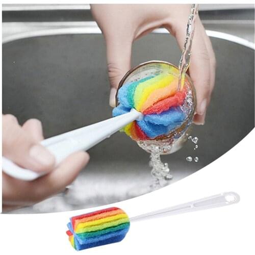 1pc Colorful Rainbow Sponge Wash Cup Cleaning Brush Baby Milk Bottle Brush Easy To Clean Cup Brush sturdy