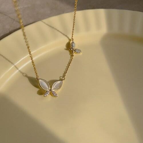 2020 Trendy Korea Chokers Necklaces Fashion Jewelry Exquisite Inlaid Zircon Opal Butterfly Pendant Elegant Female Necklace 143
