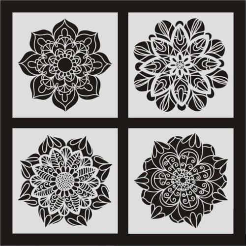 6 Pcs DIY Painting 30X30cm Vintage Flower Pattern Stencils Template for Tile Wall Floor Furniture Painting Decor