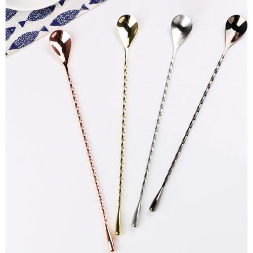Bar Teadrop Spoon Bartender Tools Stir Spoon Spiral Pattern Bar Tool Stainless Steel Mixing Cocktail Spoon