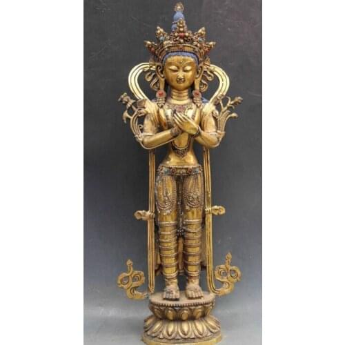 Bi001674 29 Tibet Buddhism folk Bronze Copper Bodhisattva Kwan-Yin Buddha GuanYin Statue