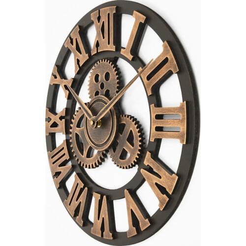 Handmade Oversized 3D retro rustic decorative luxury art big gear wooden vintage large wall clock on the wall for gift 20 inche