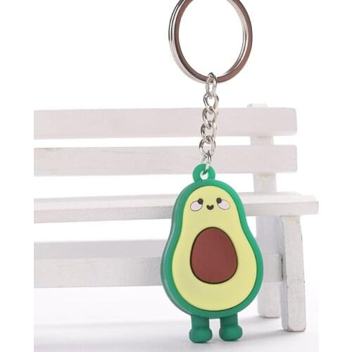 New Simulation Fruit Avocado Heart-shaped Keychain Women Key Chain Cute Anime Cartoon Kids Key Ring Gift Porte Clef Bag Charm