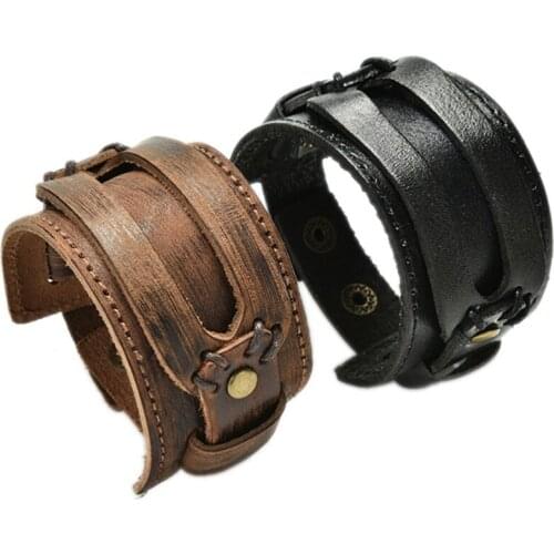 Black & Brown Leather Bracelet With Alloy Buckle Adjustable Fashion Women Men Bracelets Wristband Jewelry SM Bondage Tools