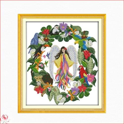 Floral Fairy Printed Cross Stitch Kit 14ct 11ct Canvas Fabric Embroidery Kit DIY Character Pattern Sewing Set Home Decoration