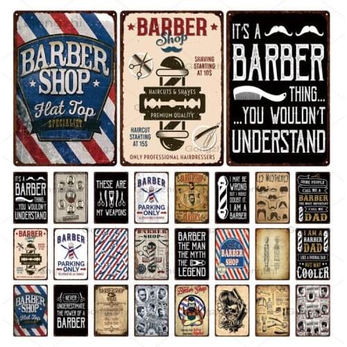 Decorative Metal Sign Barber Shop Poster Iron Sheet Decoration Metal Plaque Wall Decor Iron Painting Signboard Retro Tin Plate