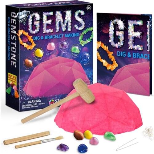 DIY Toys Girls Natural Mineral Gemstone Bracelet Archaeology Excavation Kits Tools Digging Up Mining Kit Kids Educational Learn