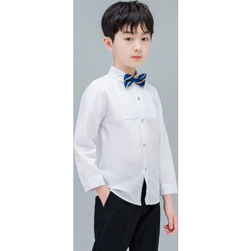 Teenage Boys Girls Turn Down Collar T Shirt School Kids White Performance Blouse Clothe Kids Birthday Formal Prom Dress Shirt