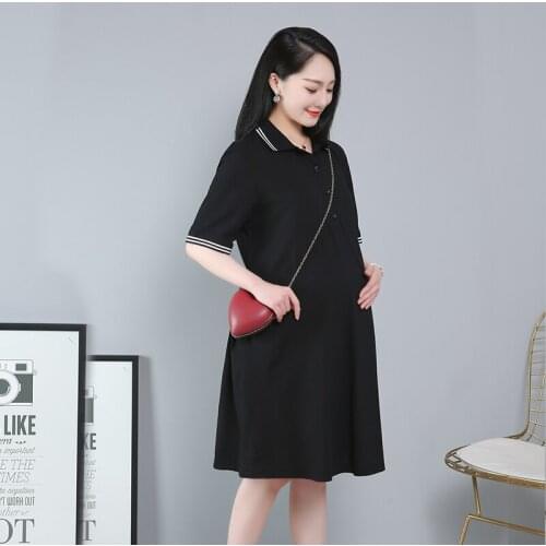 Cotton maternity dress summer plus size pregnant women go out clothing lapel office dress 3XL 4XL 5XL 6XL