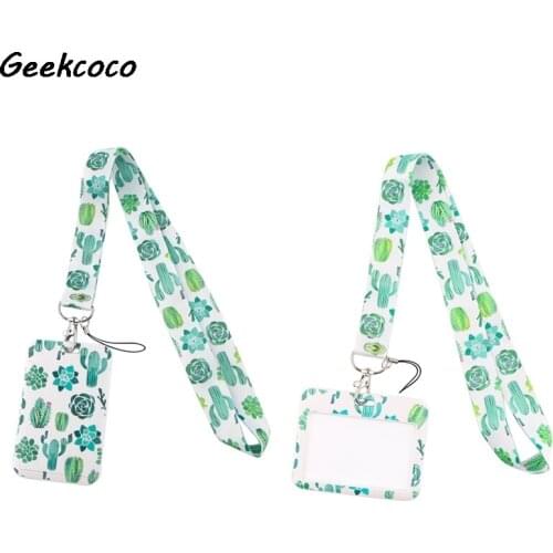 J2714 Cactus Printed Lanyard Key Strap for Phone Keys Cartoon Lanyards ID Badge with Key Ring Holder