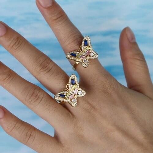 New Rainbow cz Butterfly charm rings with tiny band ring jewelry for women gold filled fashion elegant wedding ring