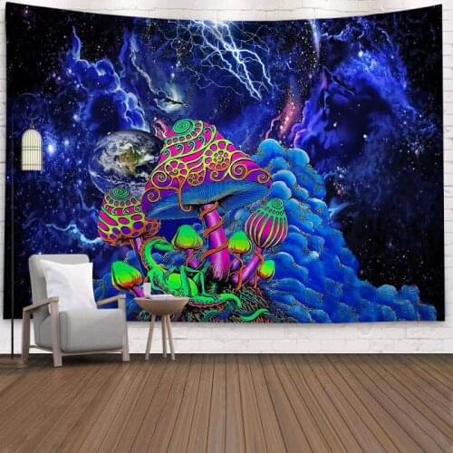 Space Mushroom Forest Castle Tapestry Fairytale Trippy Colorful Dragon Wall Hanging Tapestry for Home Deco Tapestry Mandala
